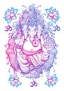 Vintage graphic style Lord Ganesha isolated artwork. High-quality vector illustration, tattoo art, yoga, Indian, spa, religion. Royalty Free Stock Photo