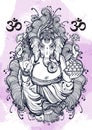 Vintage graphic style Lord Ganesha on watercolor background. High-quality vector illustration, tattoo art, yoga, Indian, spa. Royalty Free Stock Photo