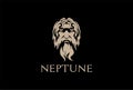 Vintage Greek Old Man Face God Zeus Triton Neptune Philosopher with Beard and Mustache Logo Design Vector Royalty Free Stock Photo
