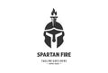 Vintage Greek Sparta Spartan Warrior with Burn Torch Fire Flame Crest Logo Design