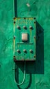 Vintage Green Electrical Switch Box on Textured Wall with Rust and Peeling Paint Royalty Free Stock Photo