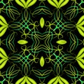 Vintage Green Floral Vector Seamless Pattern. Ornamental Colorful Background. Elegance Line Art Tracery Flowers, Leaves