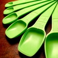 Vintage green measuring spoons. Royalty Free Stock Photo