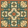 Vintage Green And Orange Tile With Ornamental Pattern