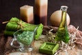 Vintage green spa still life with handmade soap