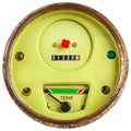 Vintage green temperature meter isolated on white Royalty Free Stock Photo