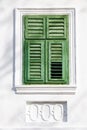 Vintage green window on white wall Royalty Free Stock Photo