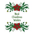 Vintage greeting card best christmas wishes, with element of red wreath frame. Vector Royalty Free Stock Photo