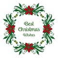 Vintage greeting card best christmas wishes, with element of red wreath frame. Vector Royalty Free Stock Photo