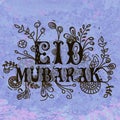 Vintage greeting card design with floral decorated text Eid Mubarak on grungy
