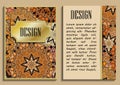 Vintage greeting card with floral motifs in oriental style. Light gold background in persian style. Template for wedding