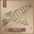 Vintage grilled fish template