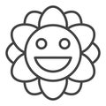 Vintage Groovy Smiling Flower vector outline icon or symbol