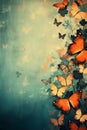 Vintage grunge background with clear glowing butterflies and white double exposure flowers Royalty Free Stock Photo
