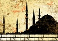 Vintage grunge mosque silhouette raster