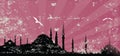 Vintage grunge mosque silhouette raster