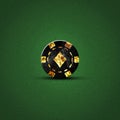 Vintage, grunge poker chip, on a dark green background. Diamonds suit. Gambling.