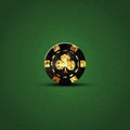 Vintage, grunge poker chip, on a dark green background. Gambling