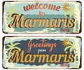 Vintage grunge retro sign welcome to Marmaris, greetings from Marmaris