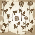 Vintage grunge rose silhouettes