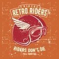 Vintage grunge style helmet retro rider with text Royalty Free Stock Photo