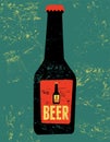 Vintage grunge style poster with a beer bottle. Retro vector illustration.
