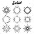 Vintage grunge sunburst collection. Bursting sun rays. Fireworks. Logotype or lettering design element. Radial sunset