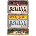 Vintage grunge Welcome to, Travel to, Greetings from, Beijing China rusted plate on white background