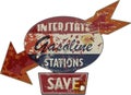 Vintage grungy american interstate highway gas station sign, retro distressed and weathered vector illustration Royalty Free Stock Photo