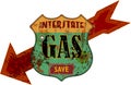 Vintage grungy american interstate highway gas station sign, retro distressed and weathered vector illustration