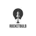 Vintage grungy lightbulb and rocket logo icon vector template