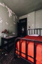 Vintage Guest Room with Metal Bed - Abandoned Wyoming Hotel - Mullens, West Virginia Royalty Free Stock Photo