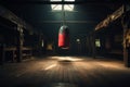 Vintage gym vibes Dark retro boxing bag in martial arts room