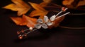 Vintage Hair Pin With Leaf - Light Silver And Dark Amber Style Royalty Free Stock Photo