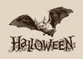 Vintage halloween bat horizontal poster, banner, header, mail, i