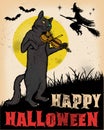 Vintage Halloween Cat Playing Violin Poster.