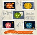 Vintage halloween post stamps set. Royalty Free Stock Photo
