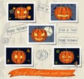 Vintage halloween post stamps set. Royalty Free Stock Photo