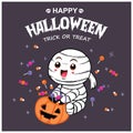 Vintage Halloween poster design with vector mummy character.