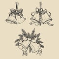 Vintage hand-drawing background with bells. Vector illustration Royalty Free Stock Photo