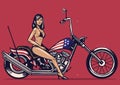 Vintage hand drawing girl pose on a motorcycle Royalty Free Stock Photo