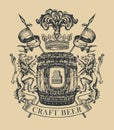 Vintage hand-drawn coat of arms of the old brewery Royalty Free Stock Photo