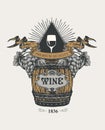 Vintage hand-drawn coat of arms for wine Royalty Free Stock Photo