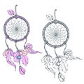 Vintage hand drawn doodle Dream catcher. sketch for tattoo, poster, print, t-shirt, invitation, cards, banners, flyers