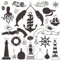 Vintage hand drawn elements in nautical style.