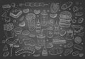 Vintage hand drawn fast food elements on chalkboard Royalty Free Stock Photo