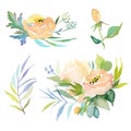 Vintage hand drawn flowers. Floral watercolor illustration. Greeting card for Mother`s Day, wedding, birthday, Easter