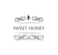 Vintage hand drawn Honey lettering text with bee with flower. Vector illustration. Royalty Free Stock Photo