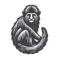 Vintage Hand-Drawn Howler Monkey Front View Engraved Style Vector. Royalty Free Stock Photo