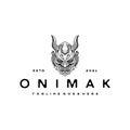 Vintage hand drawn Japanese Demon Oni Mask Logo Design